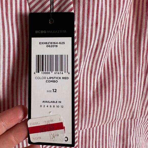 BCBGMaxAzria Pinstriped Bustier Strapless Button Front Mini Dress Size 12 - Picture 13 of 13